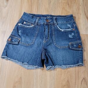 💜Time and Tru Blue Denim Cutoff Cargo Shorts Size 4/27